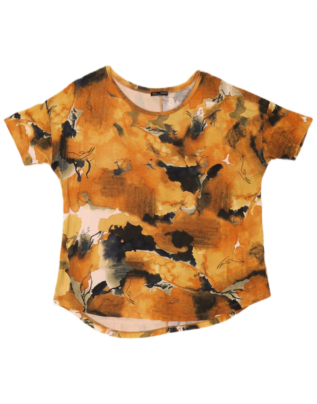 Camiseta feminina gráfica ZARA UK 16 grande laranja tie-dye viscose