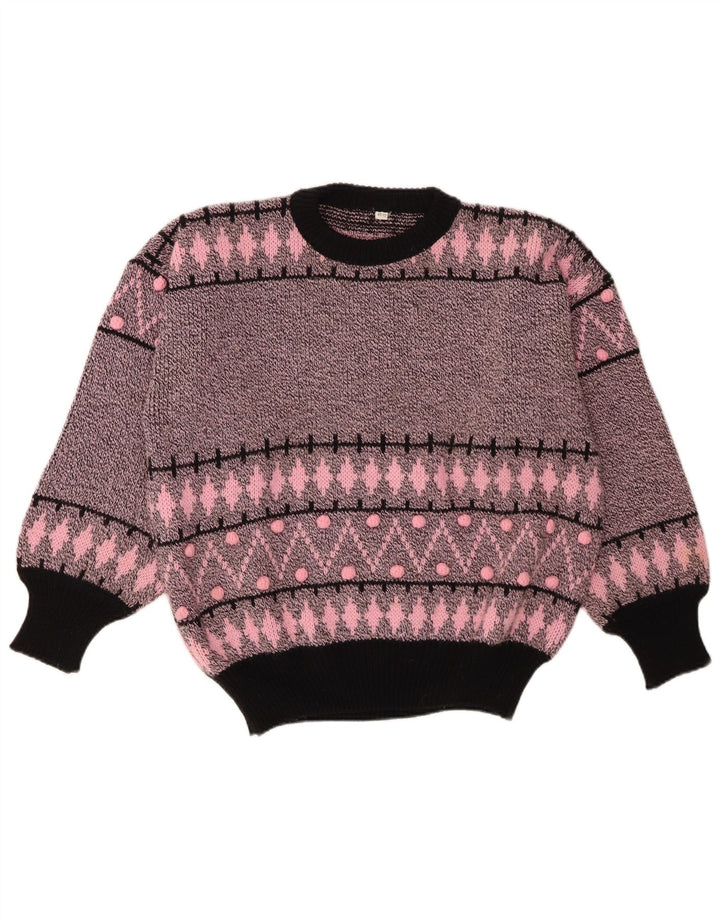 Suéter feminino vintage com gola redonda UE 40/42 médio rosa geométrico