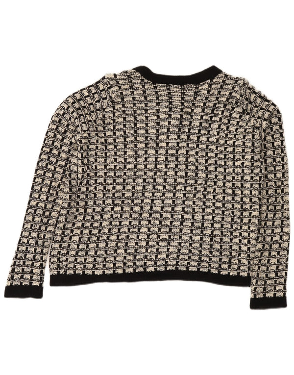 Suéter cardigã feminino Marks & Spencer Reino Unido 12 algodão xadrez preto médio