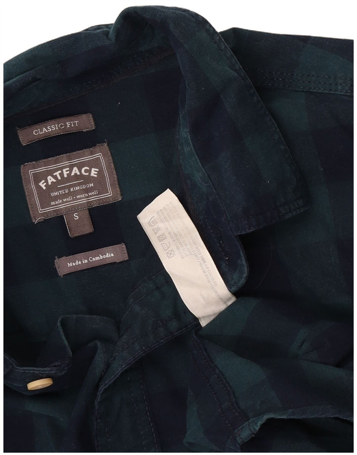Camisa clássica de flanela masculina Fat Face, algodão xadrez verde pequeno