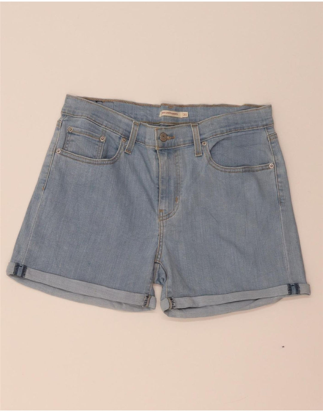 Shorts jeans feminino de cintura média LEVI'S W31 algodão azul médio