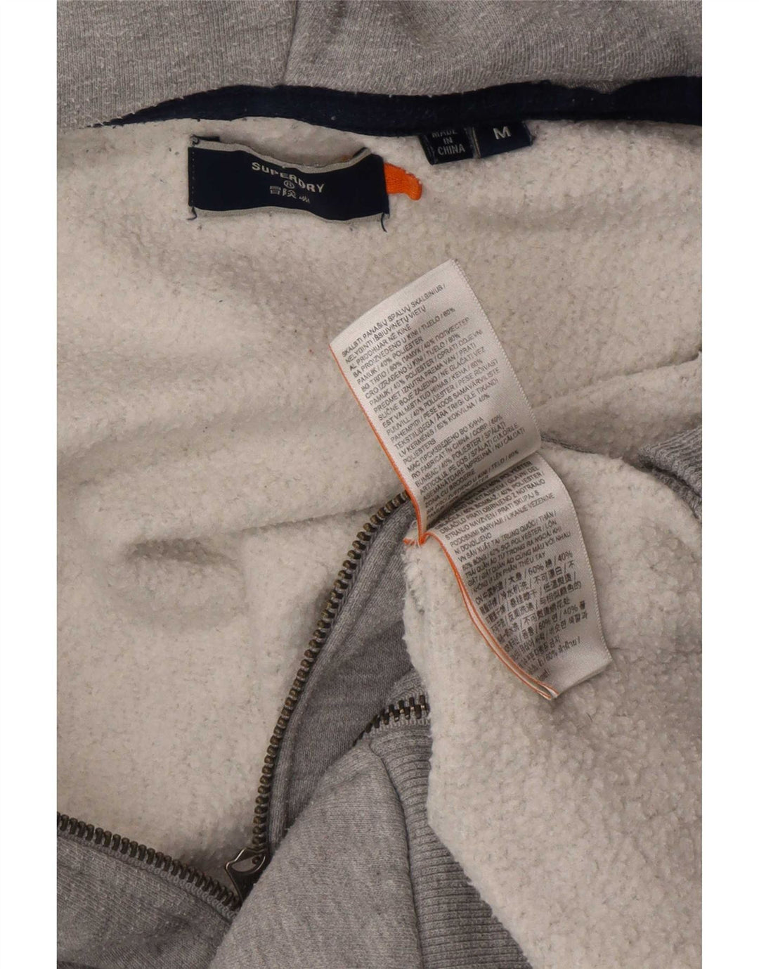 Suéter masculino Superdry com capuz e zíper médio cinza algodão