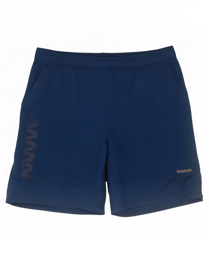 Shorts esportivos gráficos masculinos Reebok pequenos poliéster azul marinho