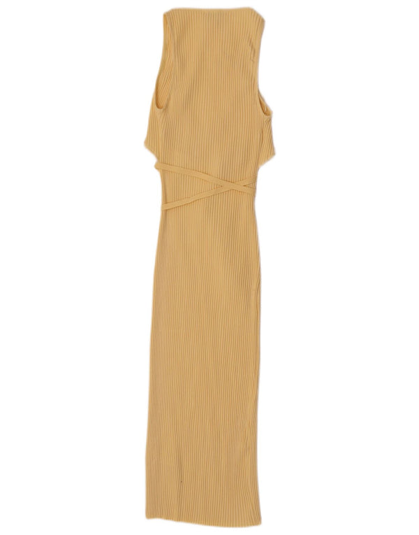 Vestido maxi feminino sem mangas Zara Reino Unido 8 pequeno algodão amarelo