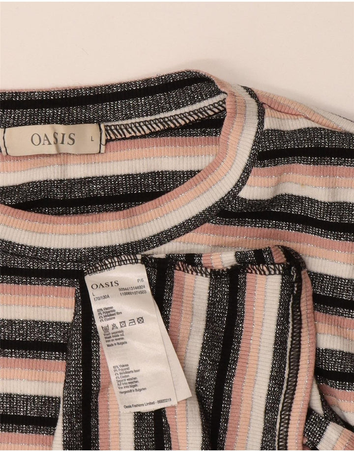 Camiseta feminina OASIS Crop Top UK 14 Viscose listrada preta grande