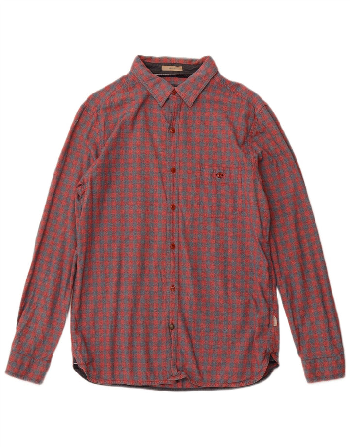 Camisa masculina de flanela branca material médio algodão guingão vermelho