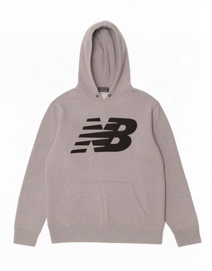 Suéter com capuz gráfico masculino New Balance algodão cinza médio