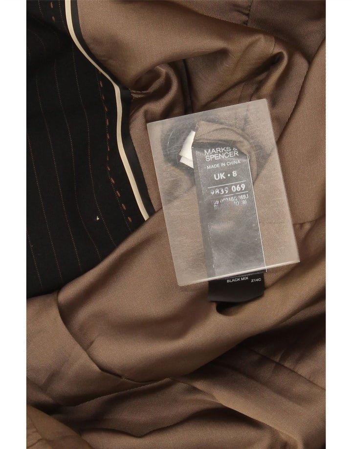 Jaqueta blazer feminina de 2 botões Marks & Spencer UK 8 pequena risca de giz preta