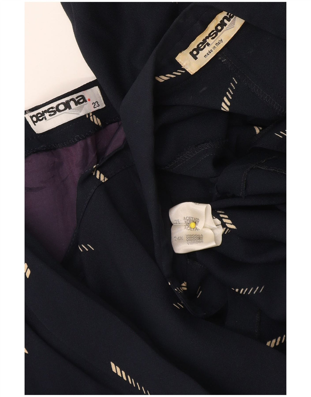Conjunto de saia feminina Persona de 2 peças tamanho 23 médio W32 azul marinho geométrico