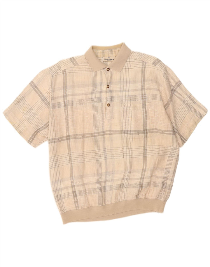 Camisa pulôver masculina de manga curta Malagrida XL bege xadrez algodão