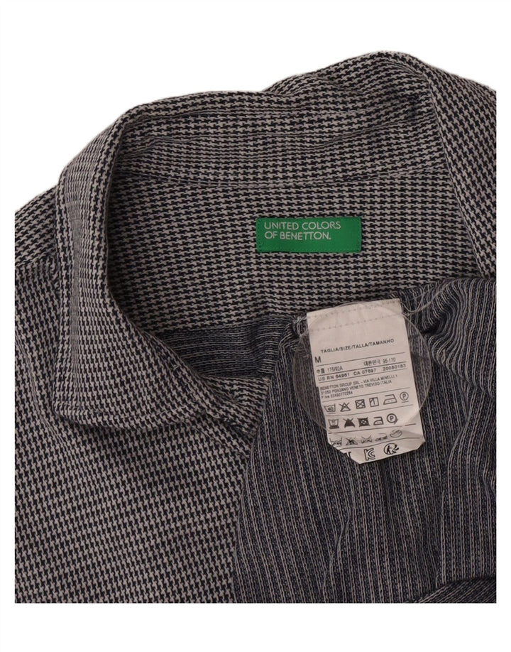 Camisa masculina Benetton cinza médio algodão houndstooth