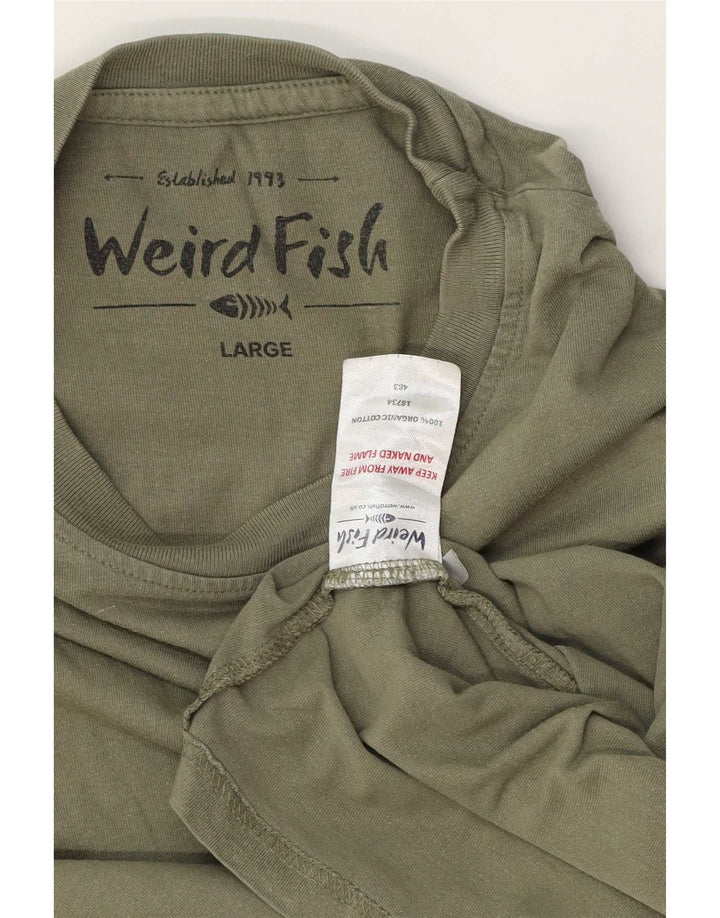 Camiseta gráfica masculina Weird Fish Top grande de algodão cáqui