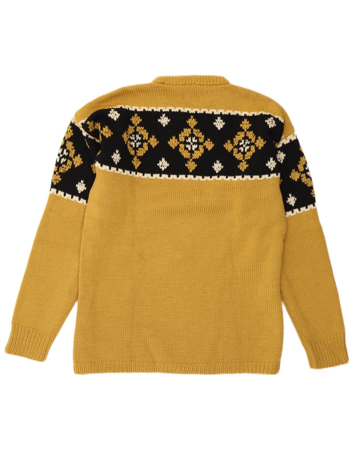 Suéter vintage masculino com gola redonda, amarelo médio Fair Isle