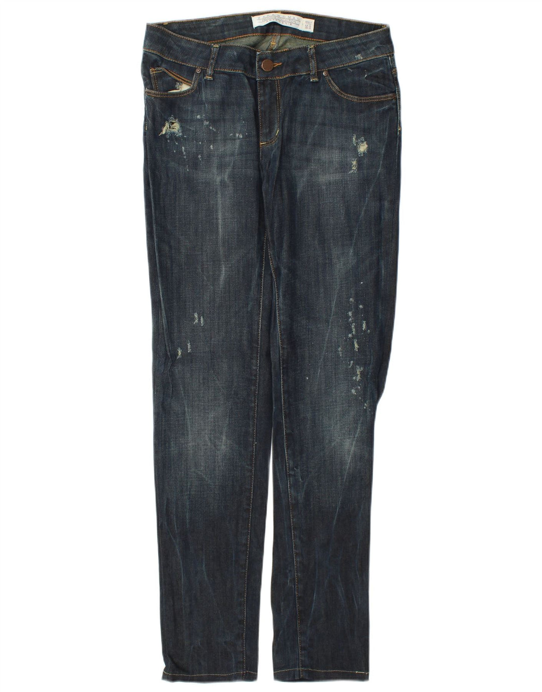 Zara Jeans femininos desgastados Slim EU 40 médio W30 L31 algodão azul marinho