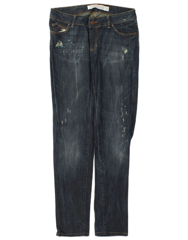 Zara Jeans femininos desgastados Slim EU 40 médio W30 L31 algodão azul marinho