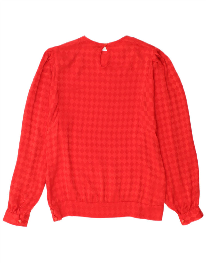 Blusa feminina vintage de manga comprida UK 12 médio vermelho argyle/diamante