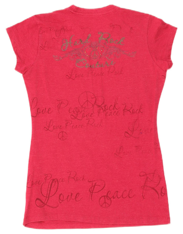 Camiseta feminina com estampa Hard Rock Cafe UK 10 algodão vermelho pequeno