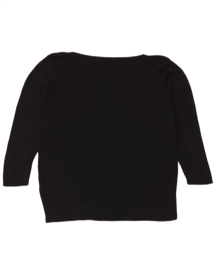 Top feminino Marks & Spencer manga 3/4 UK 18 XL seda preta