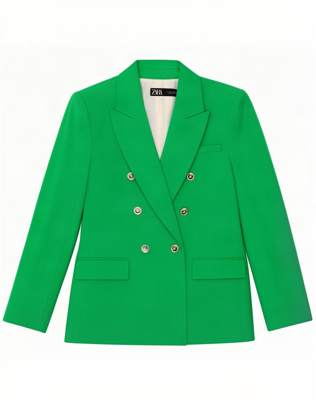 Jaqueta blazer feminina Zara com peito duplo Reino Unido 10 poliéster verde pequeno