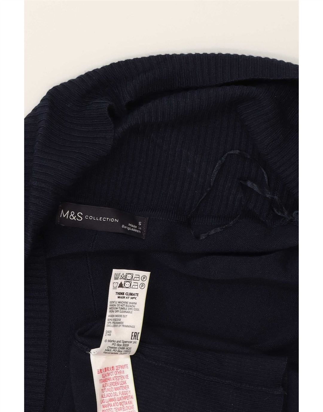 Suéter cardigã aberto feminino Marks & Spencer UK 10 pequeno azul marinho viscose