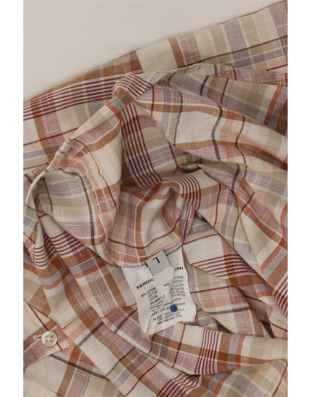 Camisa masculina de manga curta Sergio Tacchini grande algodão xadrez bege