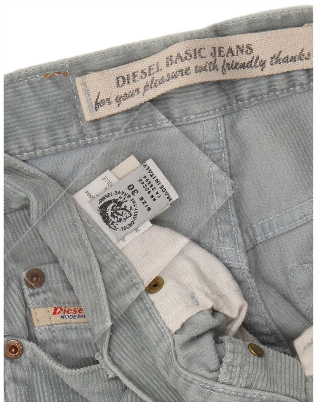 Calça masculina de veludo cotelê reto DIESEL W30 L31 algodão azul