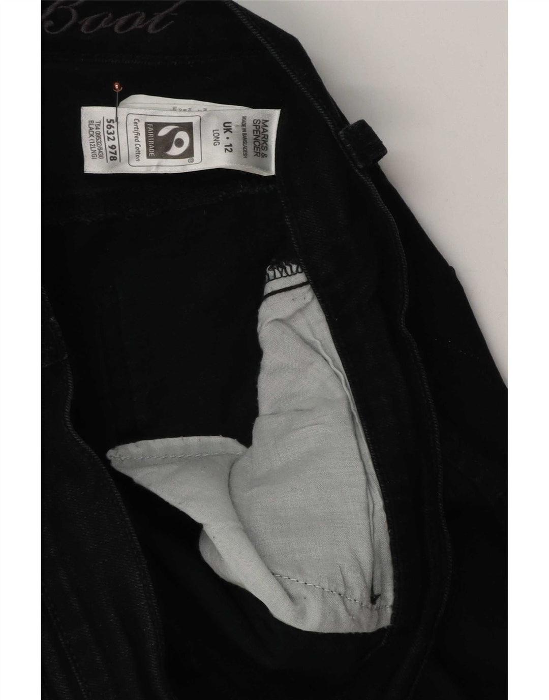 Jeans Marks & Spencer feminino slim bootcut Reino Unido 12 médio W32 L30 algodão preto