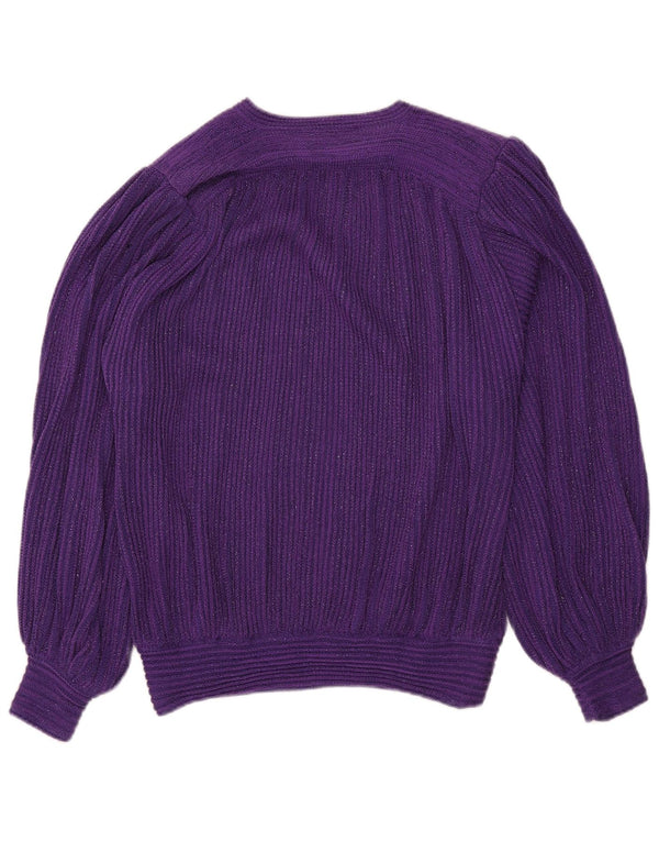 Suéter feminino vintage com decote em V IT 46 grande roxo manchado