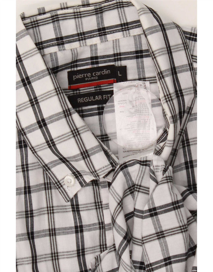 Camisa masculina Pierre Cardin de manga curta regular fit grande xadrez branco
