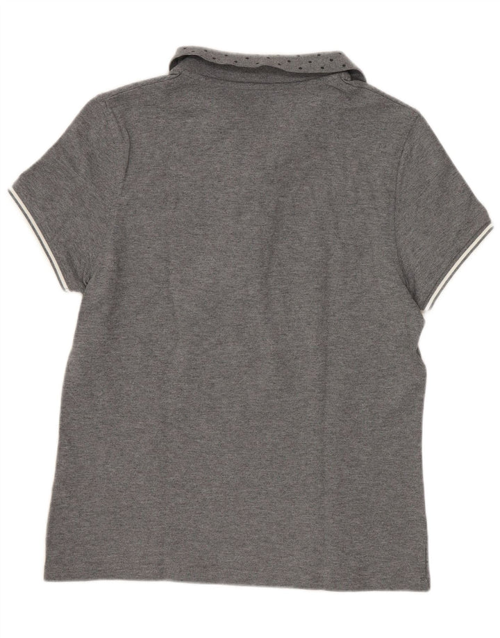 Camisa polo feminina Fred Perry Reino Unido 12 algodão manchado cinza médio