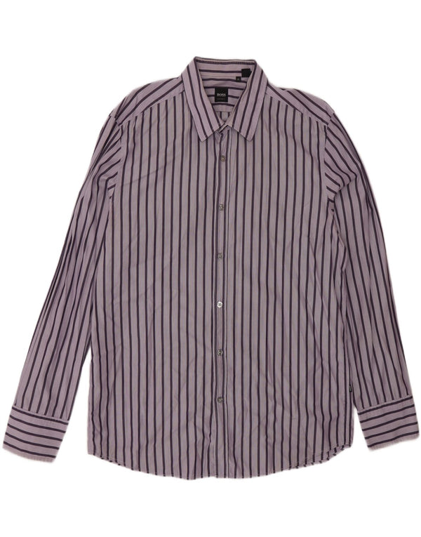 Camisa masculina Hugo Boss Regular Fit XL listrada roxa