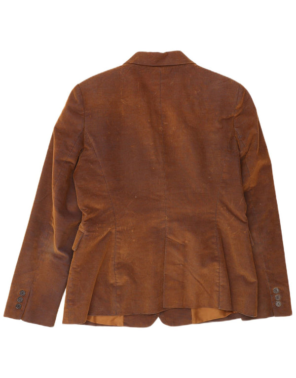 Zara Womens 2 Button Corduroy Blazer Jacket EU 44 XL Brown Cotton