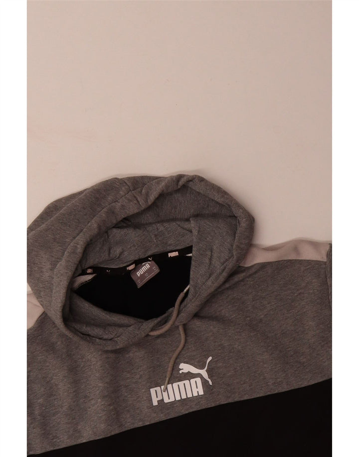 PUMA masculino gráfico moletom com capuz XL cinza colorblock algodão