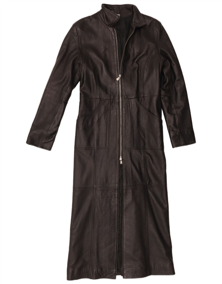 Casaco de couro feminino Wake UK 12 couro preto médio