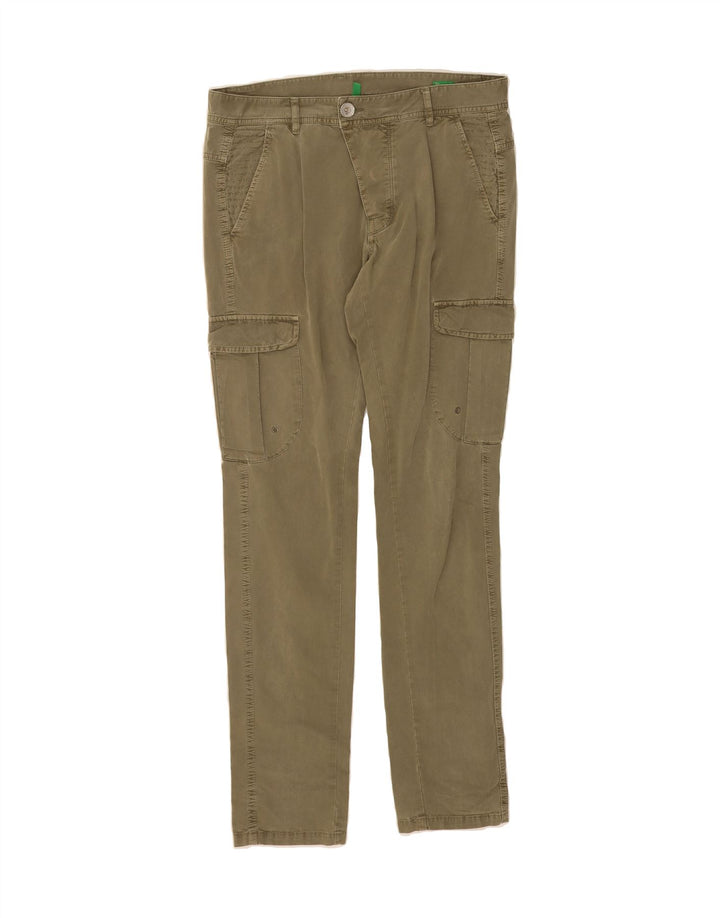 BENETTON Womens Slim Cargo Trousers IT 46 Large W32 L31 Khaki Cotton Vintage Benetton and Second-Hand Benetton from Messina Hembry 