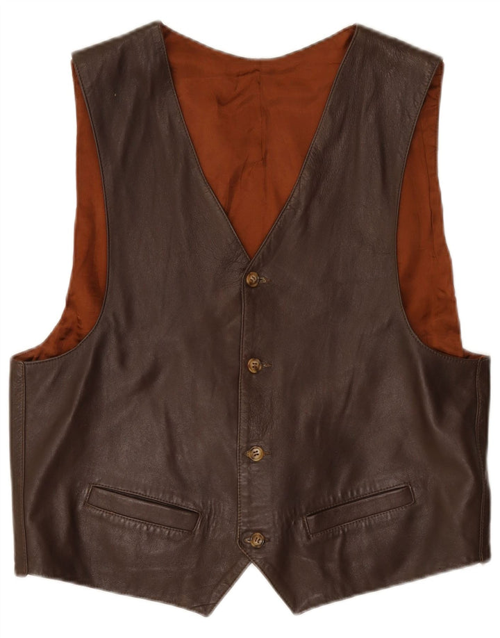 Colete de couro masculino vintage XL marrom