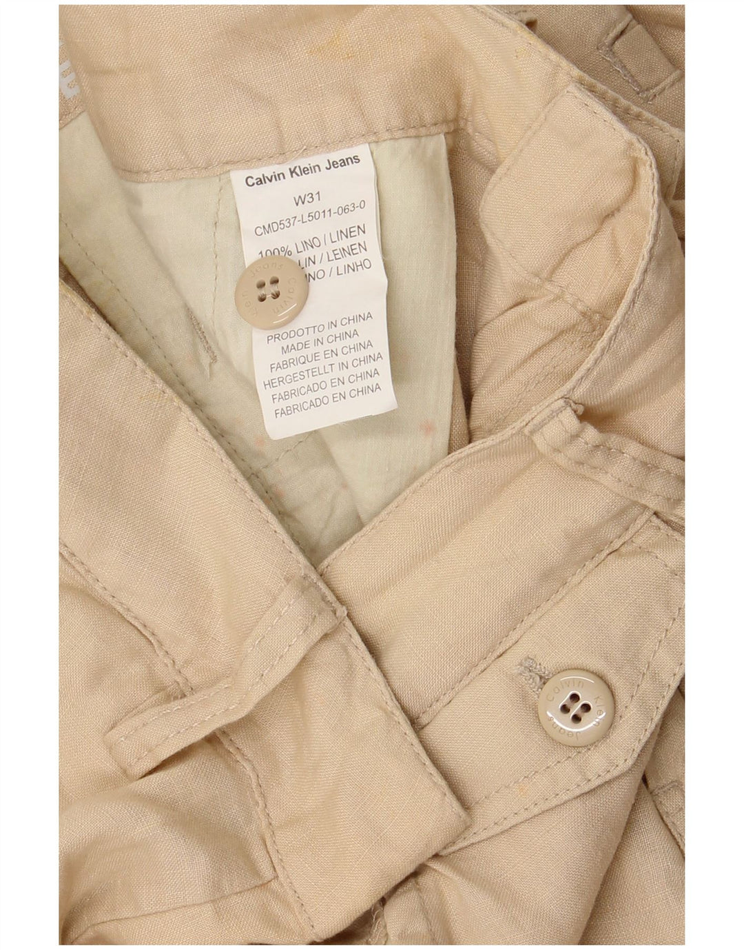 Shorts chino masculino CALVIN KLEIN W31 linho bege médio