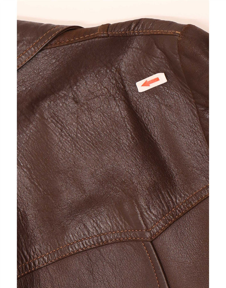 Casaco de couro feminino vintage UK 14 marrom médio