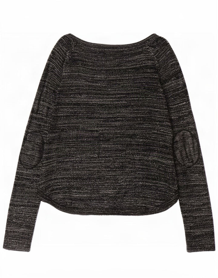 Top feminino Zara manga comprida UK 12 acrílico listrado preto médio