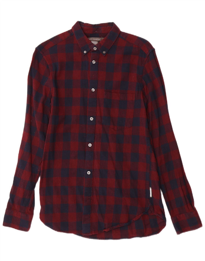 Camisa masculina de flanela French Connection pequeno algodão guingão vermelho