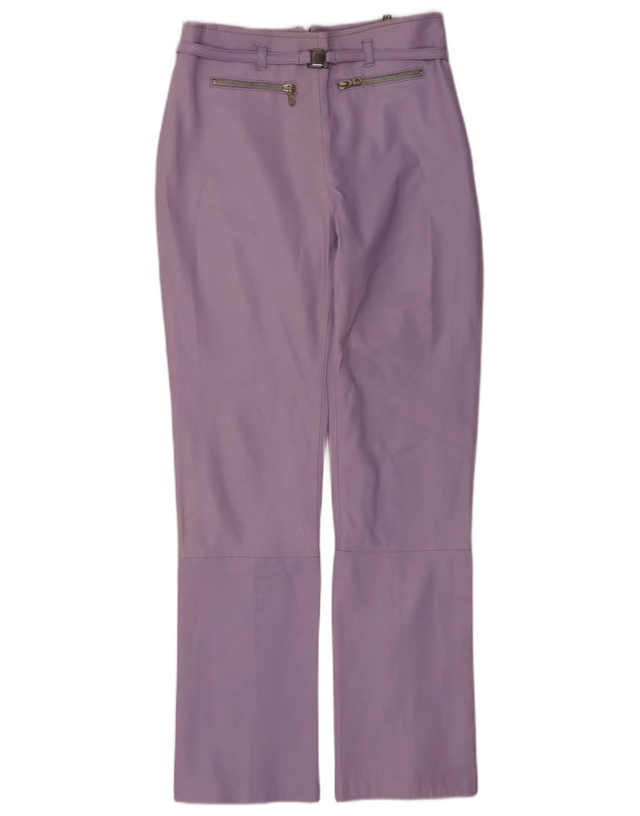 Calça feminina de couro vintage IT 44 médio W28 L32 couro roxo