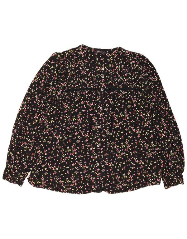 Blusa feminina Marks & Spencer UK 14 grande viscose floral preta