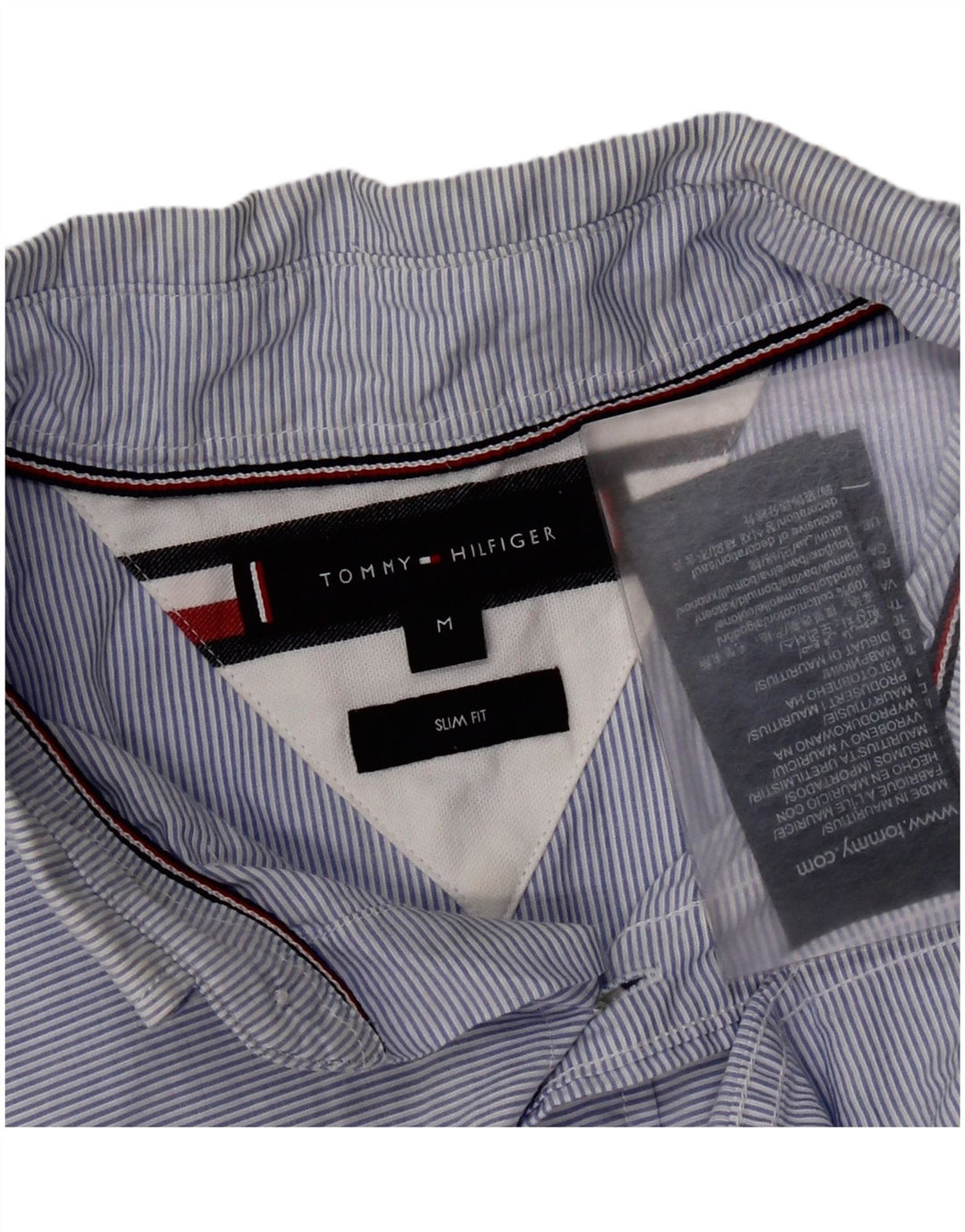 Camisa masculina Tommy Hilfiger Slim Fit de algodão listrado azul médio