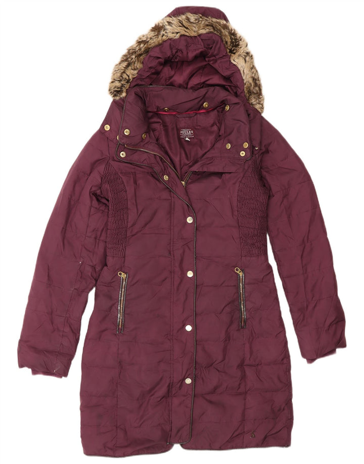 Casaco acolchoado com capuz feminino Joules UK 8 poliéster pequeno Borgonha