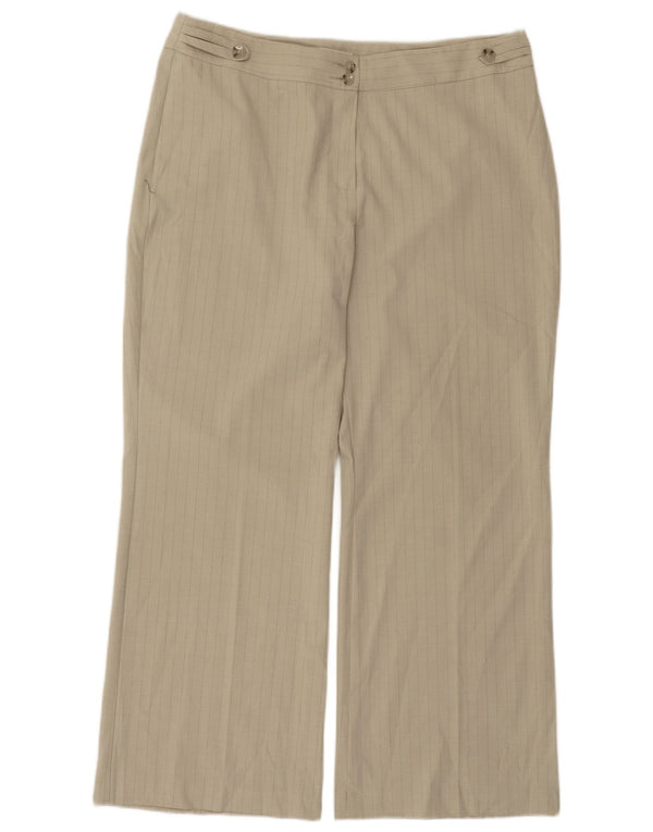 Calça casual feminina Marks & Spencer Reino Unido 16 grande W34 L28 risca de giz bege