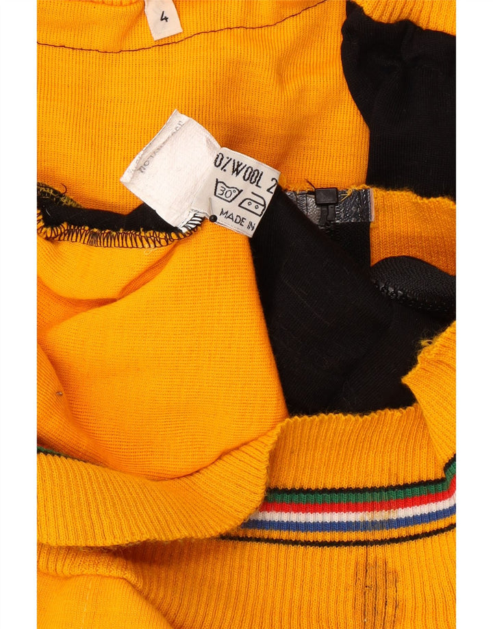 Jaqueta bomber vintage masculina de malha UK 38 lã colorblock amarelo médio