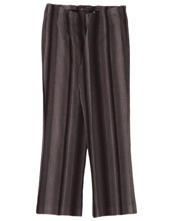 Calças casuais retas femininas vintage Reino Unido 12 médio W30 L29 listrado cinza