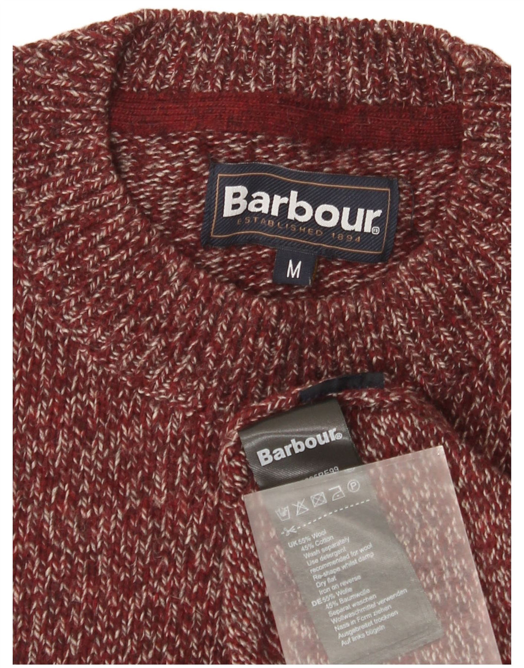 Suéter masculino Barbour com gola redonda, lã média cor de vinho