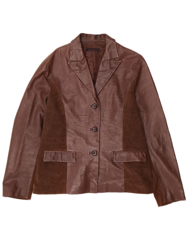 Jaqueta blazer feminina de couro com 3 botões Evolution IT 48 XL marrom colorblock