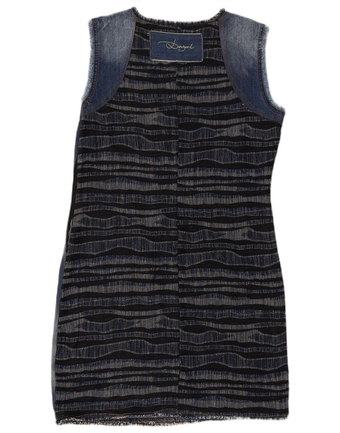 DESIGUAL Vestido feminino gráfico jeans básico UE 42 grande listrado azul marinho